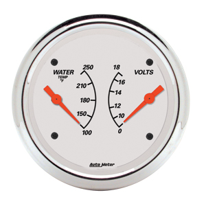 Auto Meter Artic White Series 3 3/8" Short Sweep Dual Gauge - Water Temperature / Voltmeter