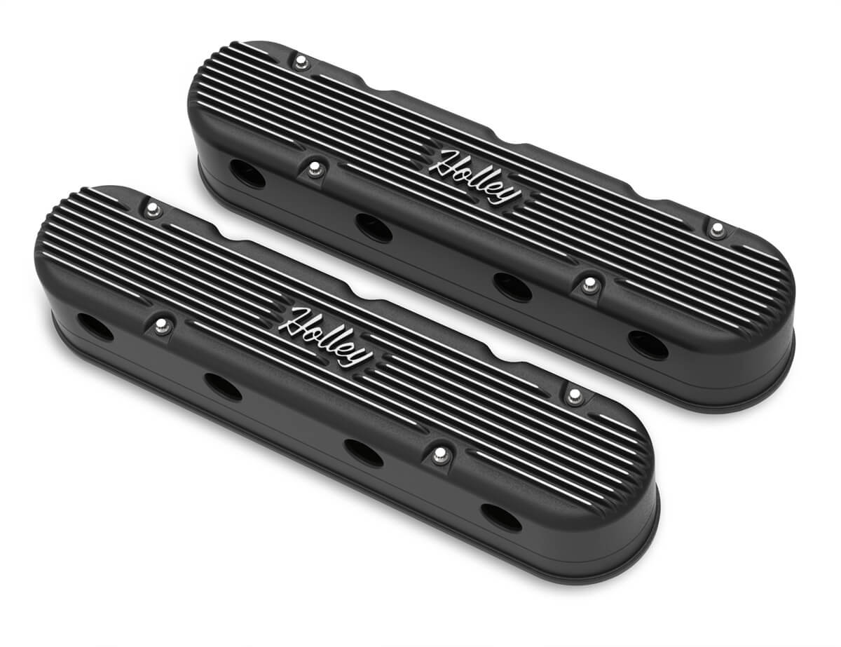 Holley 2-PC LS Vintage Series Valve Covers  Black Machined Finish