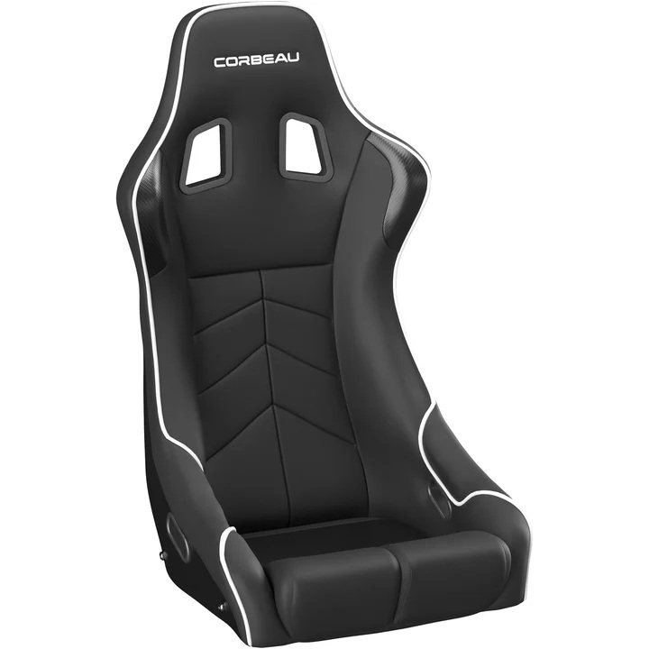 Corbeau DFX Seats - Black Cloth/Vinyl w/White Piping