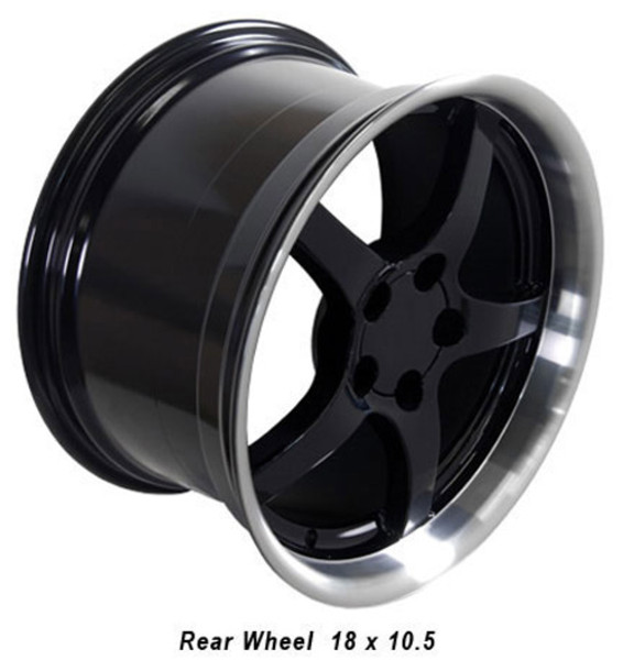 OE Wheels Corvette C5 Y2K Replica Deepdish Wheels - Black w/Machined Lip 17x9.5"/18x10.5" Set (54mm/56mm Offset)